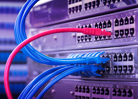 Network switch and ethernet cables,Data Center Concept.