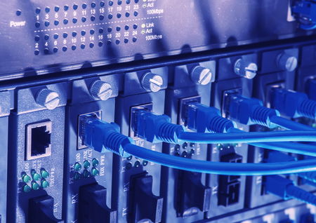 Network switch and ethernet cables,Data Center Concept.の写真素材