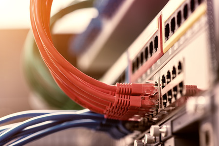 Network switch and cables,Data Center Concept.