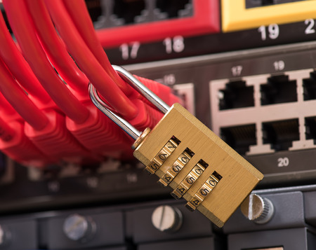 network and data protection concept with padlock and switchの写真素材