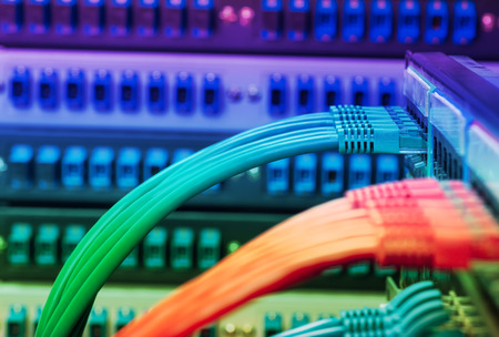 Network switch and ethernet cables,Data Center Concept.の写真素材