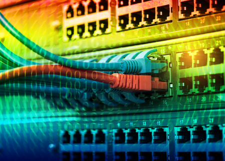 Network switch and cables transfer data,Data Center Concept.