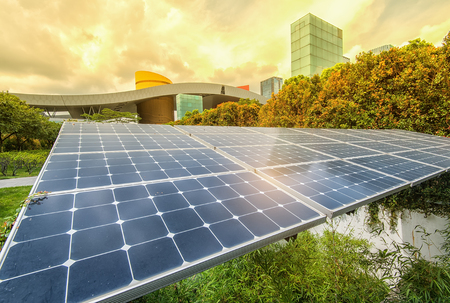 Solar Panels In The Park Of Modern Cityの写真素材