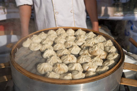 dumplings on the bamboo dishの写真素材