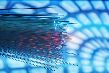 optical fibres dinamic flying from deep on technology background