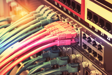 Network switch and cables,Data Center Concept.