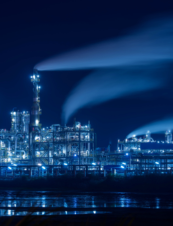 Refinery industrial plant with Industry boiler at nightのeditorial素材