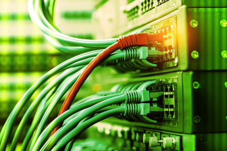 Network switch and cables,Data Center Concept.