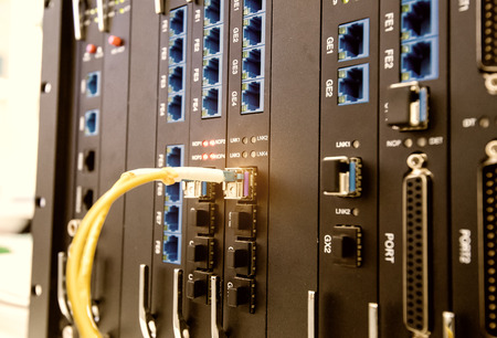 Technology center with fiber optic equipmentのeditorial素材