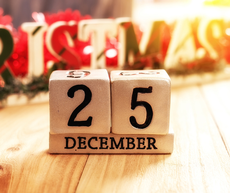 calendar set on the 25 of December on wooden backgroundの写真素材