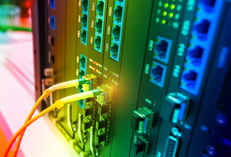 Technology center with fiber optic equipmentのeditorial素材