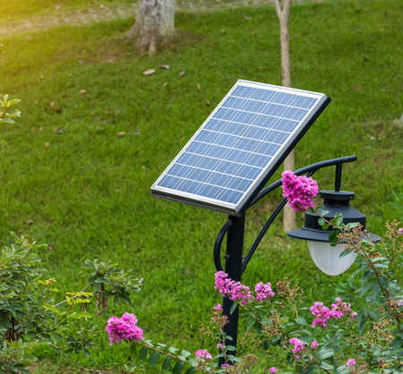 street lamp post with solar panel energy