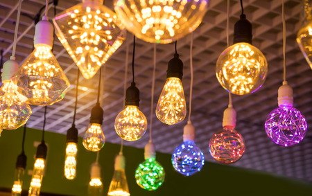 Decorative edison style diode light bulb hang from ceilingの写真素材