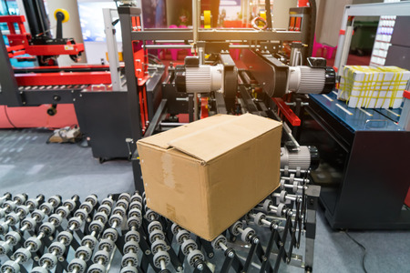 production line with automatic conveyor belt, industry track.