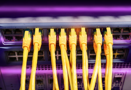 Network panel, switch and cable in data center
