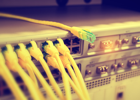 Network panel, switch and cable in data center