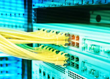 ethernet cable on network switches background