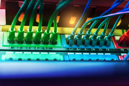 network cables connected to a switchの写真素材