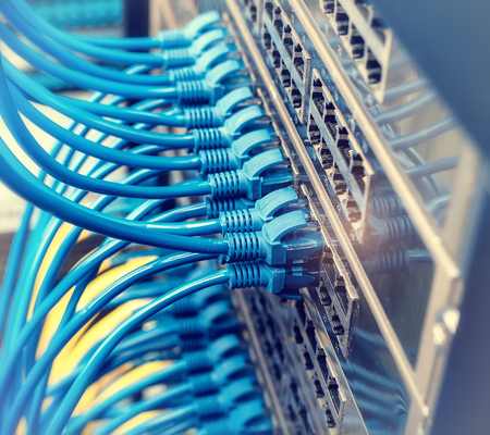 Information Technology Computer Network, Telecommunication Ethernet Cables Connected to Internet...