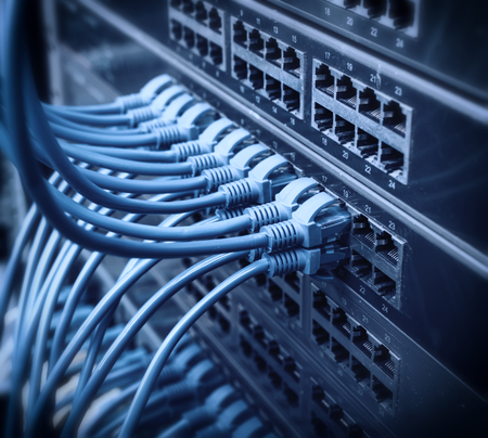 Information Technology Computer Network, Telecommunication Ethernet Cables Connected to Internet...
