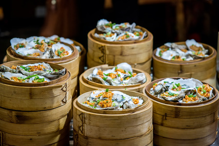 Bamboo steamers with Oysterの写真素材