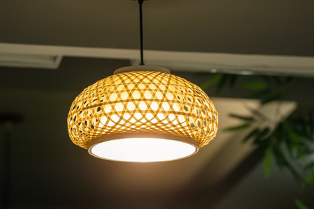 Rattan lamp hang in ceilingの写真素材