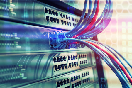ethernet cable on network switches background