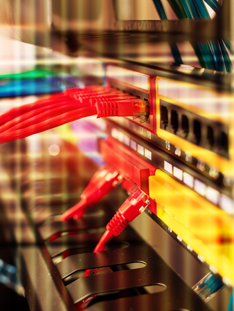 ethernet cable on network switches background