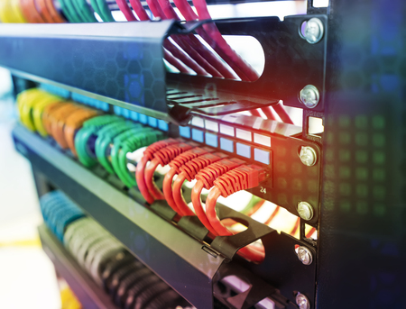 ethernet cables and network switching hub system communicationの写真素材