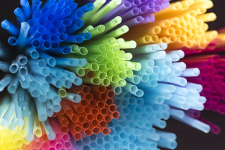 Colorful plastic drinking straws, close up as backgroundの写真素材