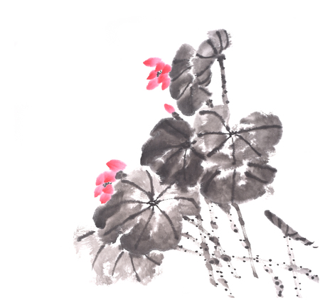 Chinese painting of lotusの写真素材