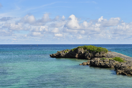 Sand Beach and the sea with beautiful sky on island Japanの写真素材