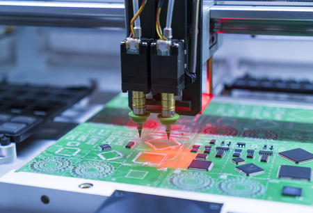 Robot holding glue syringe Injection with robotic machine vision system