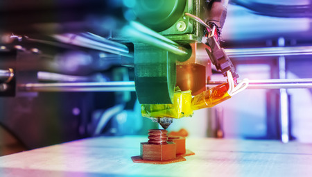 Printing 3D printer object plastic. Plastic Wire Film, Modern technology.