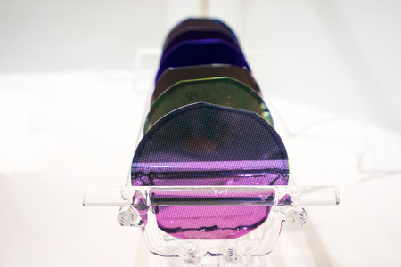 Silicon Wafers in plastic holder boxの写真素材