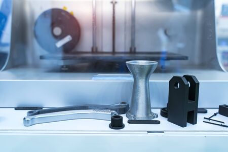Object printed on metal 3d printer close-up.