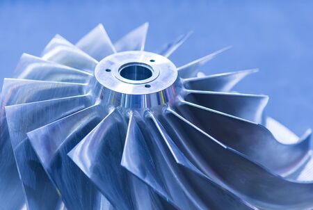 turbine metal mechanism details on blue background