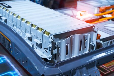 Electric car lithium battery pack and power connectionsの写真素材