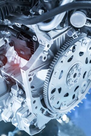Battery and wire installed on electric system of eco car engine, Automotive part concept.