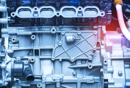 Battery and wire installed on electric system of eco car engine, Automotive part concept.