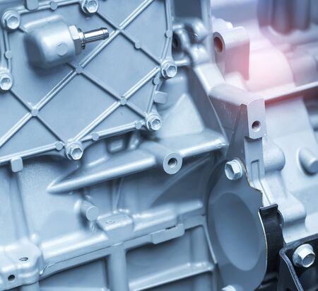 Battery and wire installed on electric system of eco car engine, Automotive part concept.