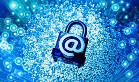 email signs on lock with Fiber optics backgroundの写真素材