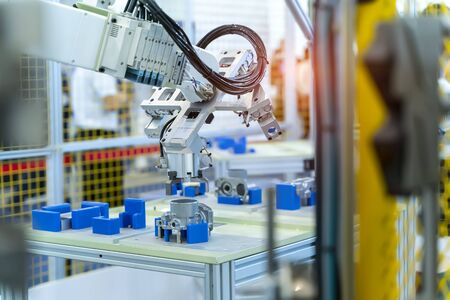 robot arm is working smartly in the production department in artificial intelligence factory