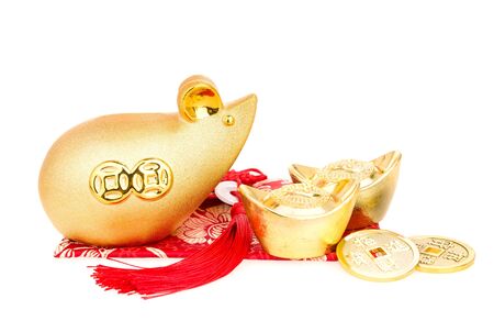 Tradition Chinese golden rat statue rat,2020 is year of the rat,chinese wording & seal mean:Chinese...