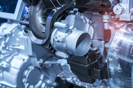 Modern powerful car engine sectionの写真素材