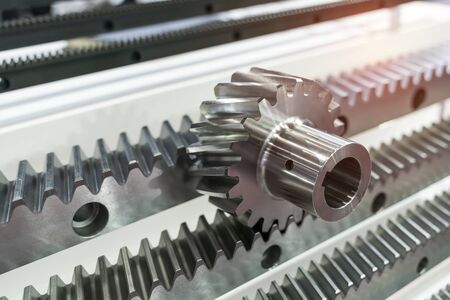 Industrial metal gears in a close-up