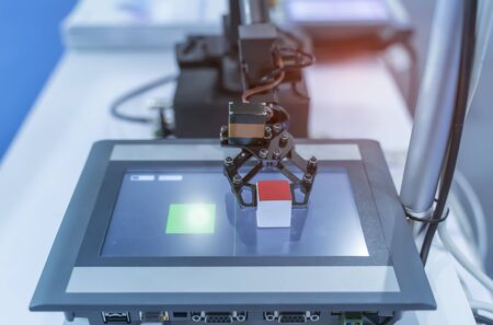 Industrial robot with conveyor in manufacture factory,Smart factory industry 4.0 concept.の写真素材