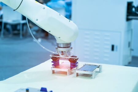 intelligence machine working in mobile phone factory,Smart factory industry 4.0 concept.
