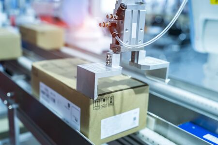 production line with automatic conveyor belt, industry track.の写真素材