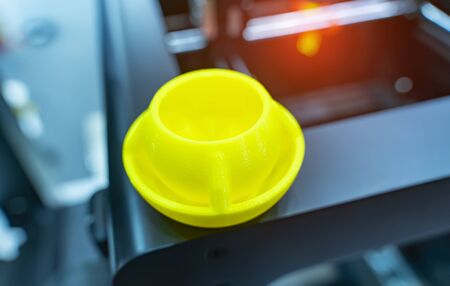 closeup object printed 3d printer close-up. Progressive modern additive technology 4.0 industrial...